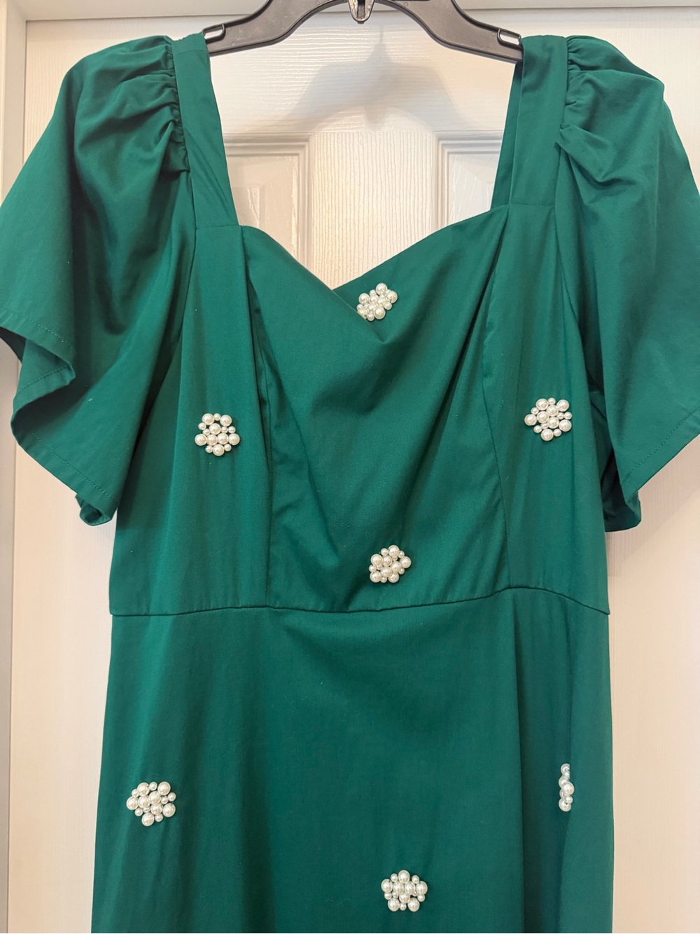 crown & ivy Emerald Green Midi Dress with Pearl Clusters